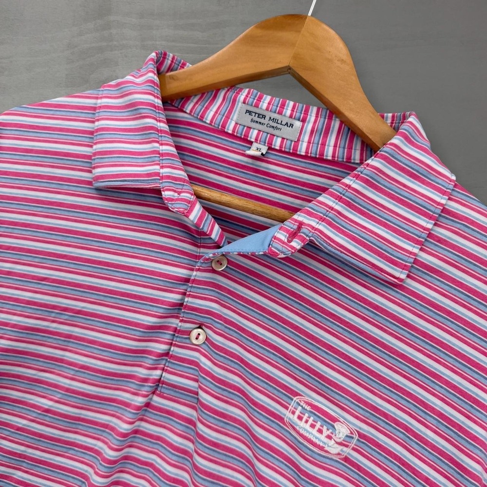 Peter Millar Golf Crown Polo Shirt Pink Blue Striped Summer Comfort XL